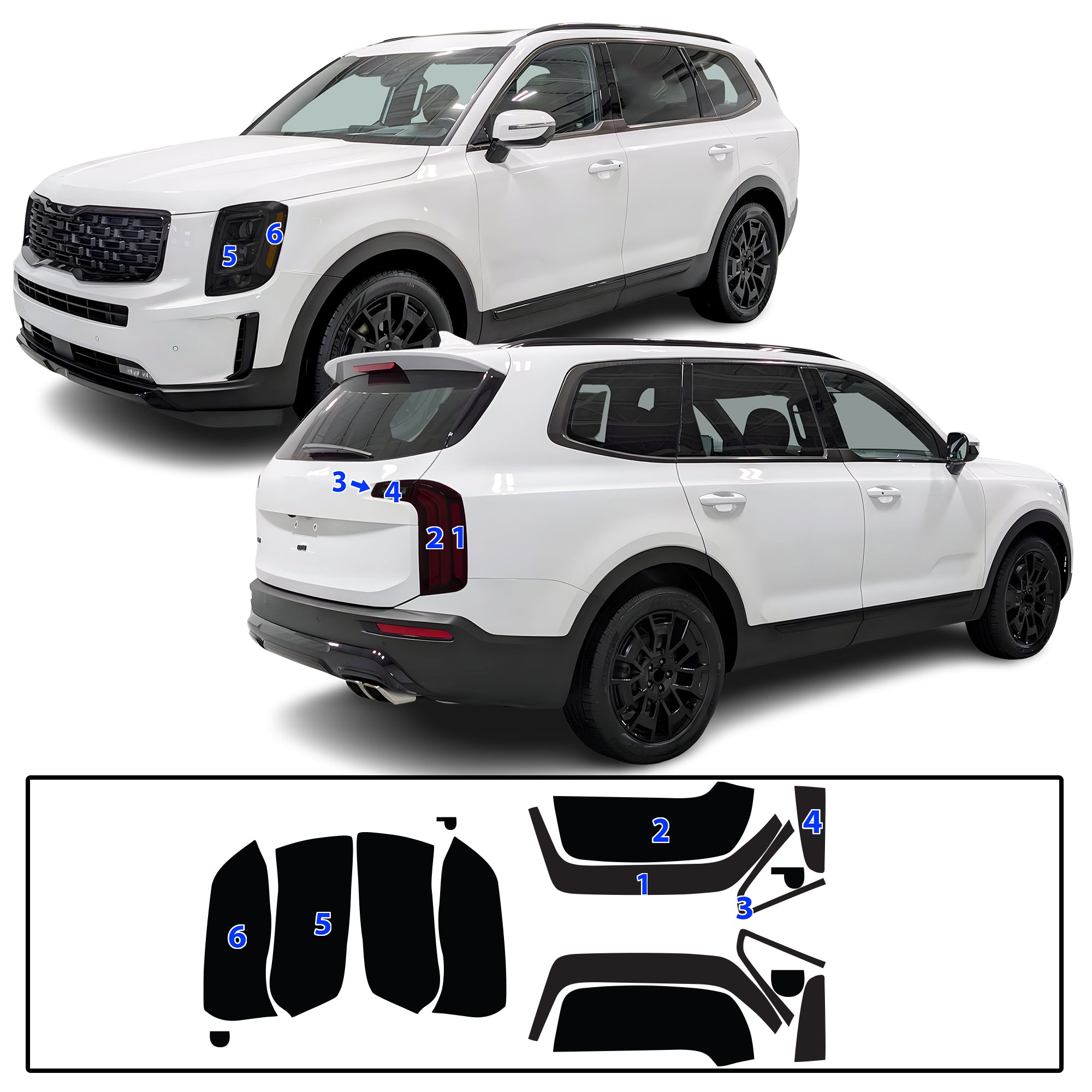 Full Headlight Taillight Precut Smoked PPF Tint Kit Film Overlay Fits Kia Telluride 2020-2025