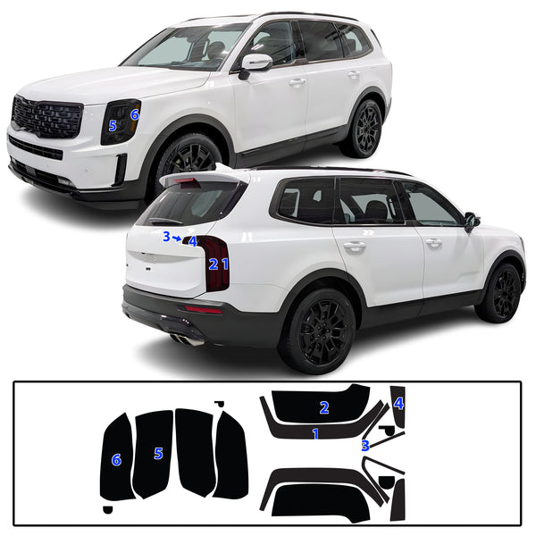 Full Headlight Taillight Precut Smoked PPF Tint Kit Film Overlay Fits Kia Telluride 2020-2025