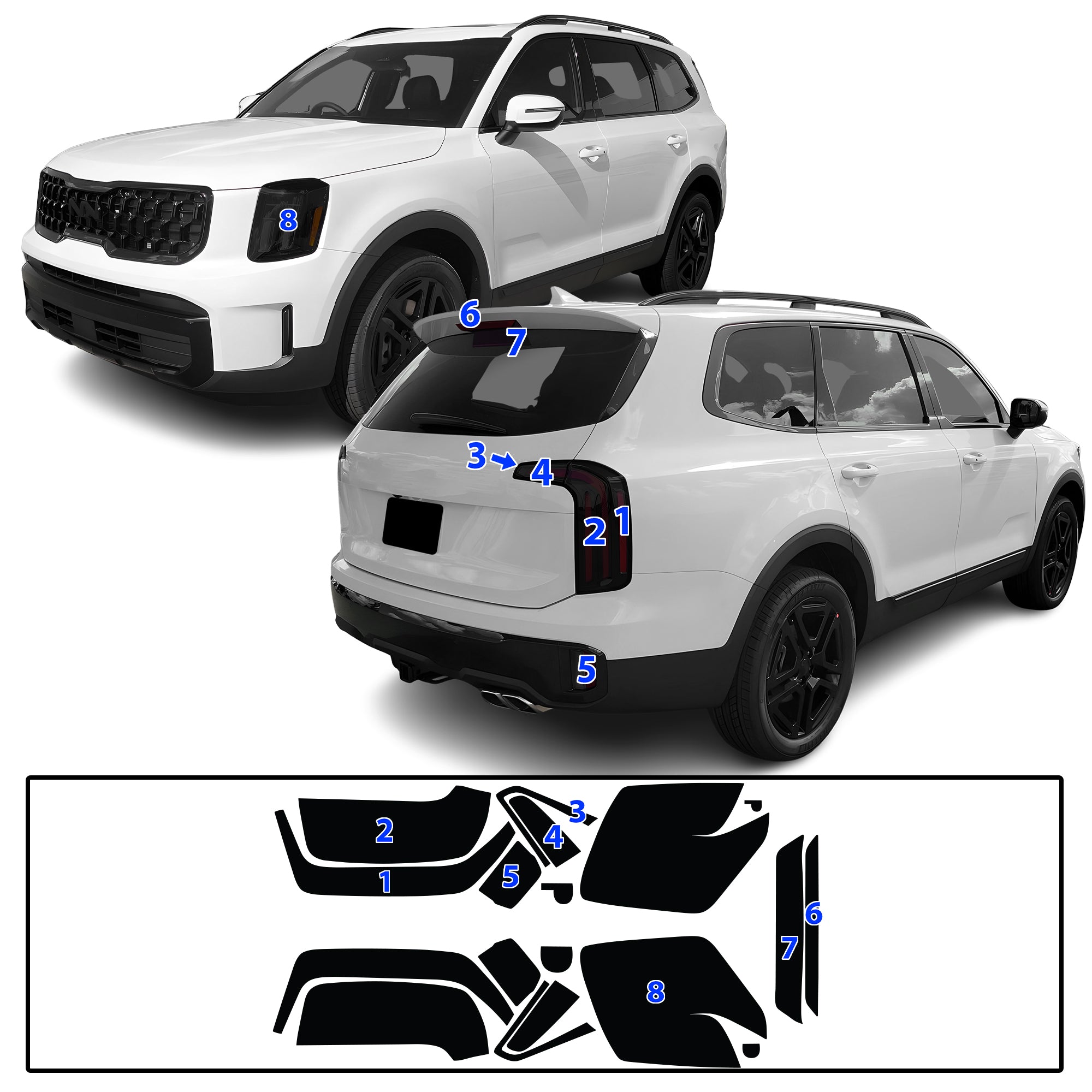 Full Headlight Taillight Precut Smoked PPF Tint Kit Film Overlay Fits Kia Telluride 2020-2025