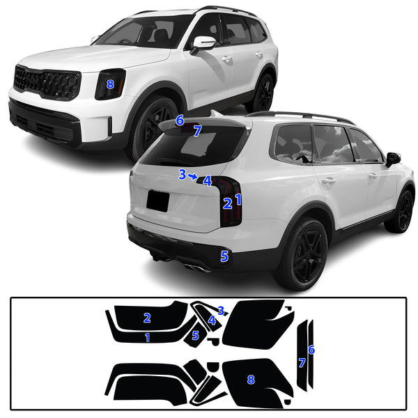 Full Headlight Taillight Precut Smoked PPF Tint Kit Film Overlay Fits Kia Telluride 2020-2025