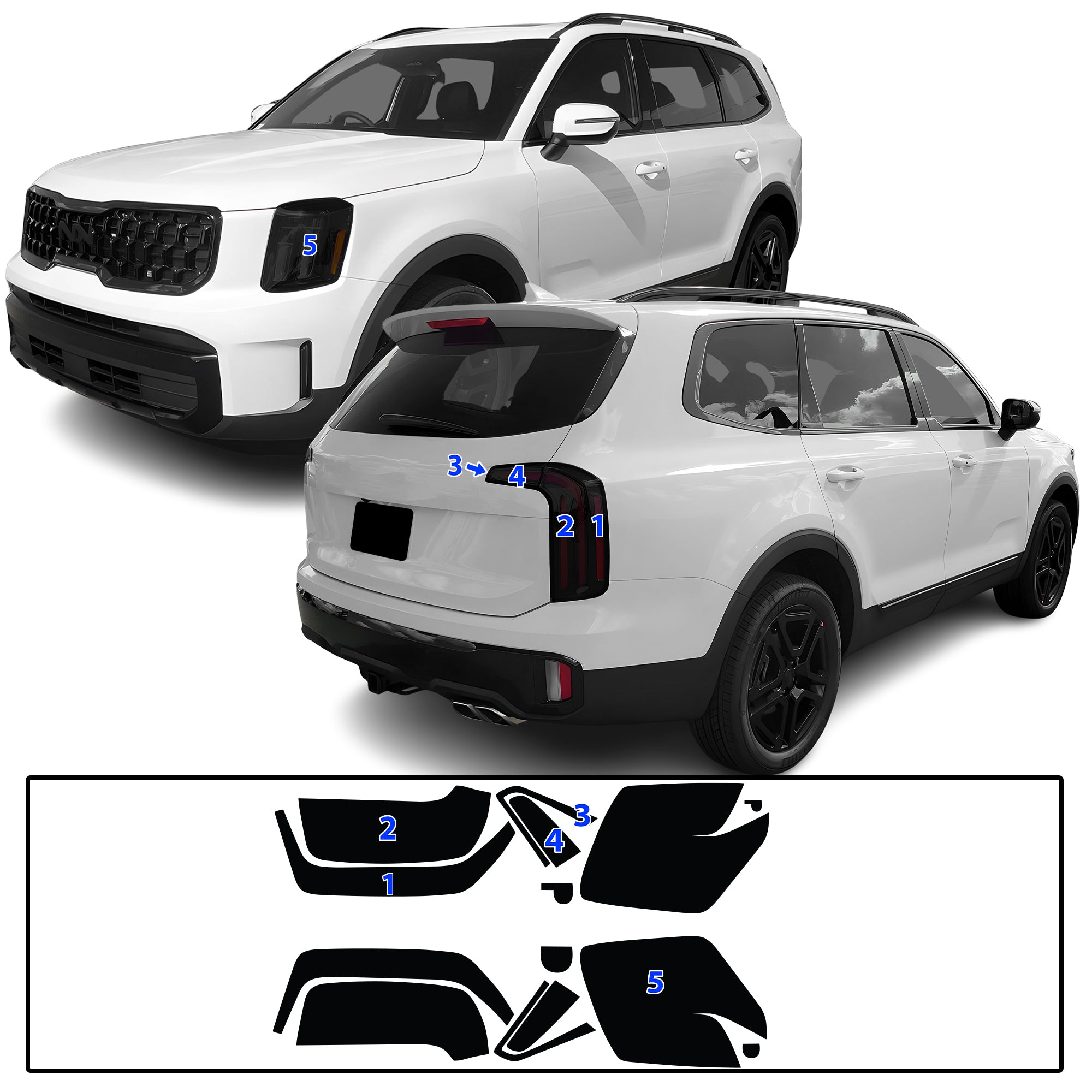 Full Headlight Taillight Precut Smoked PPF Tint Kit Film Overlay Fits Kia Telluride 2020-2025