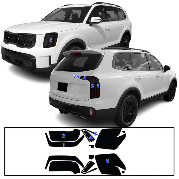 Full Headlight Taillight Precut Smoked PPF Tint Kit Film Overlay Fits Kia Telluride 2020-2025