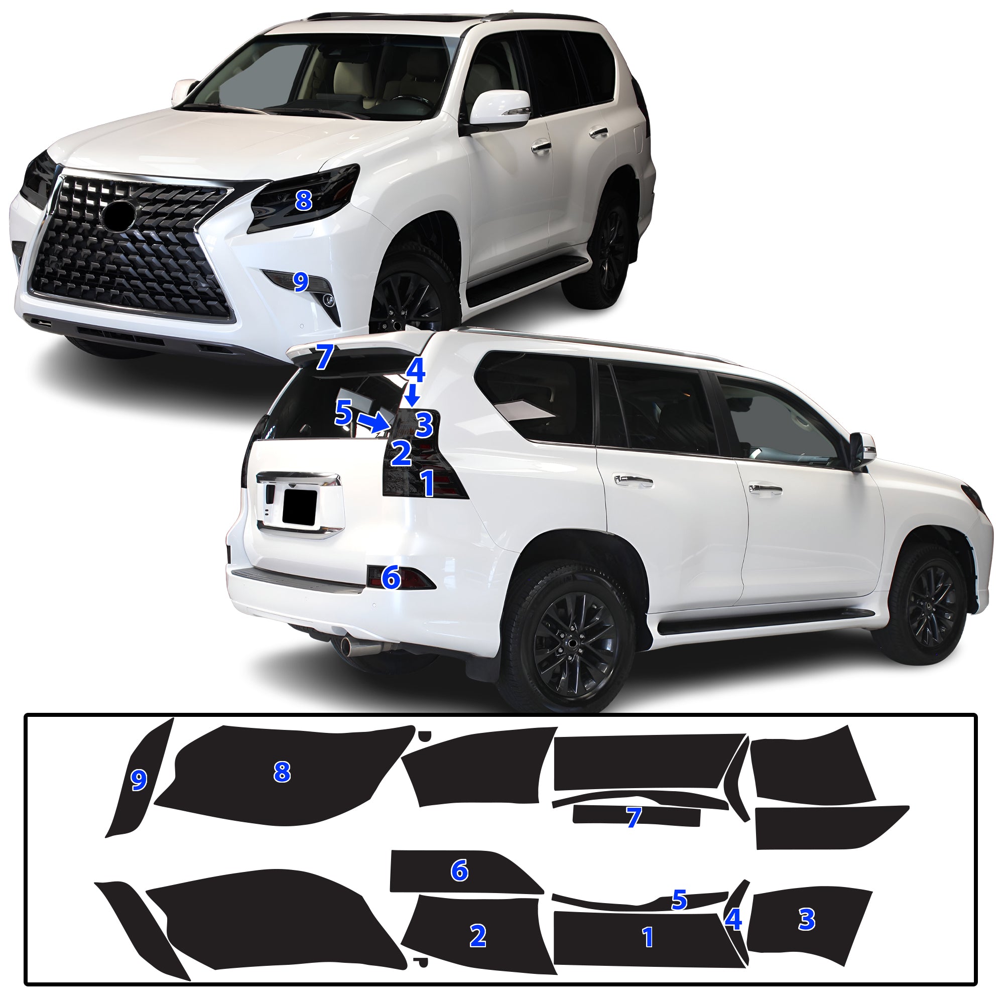 Lexus GX 2014–2023 Dark Smoke Headlight & Taillight Tint Kit – Precut Vinyl Lens Overlays
