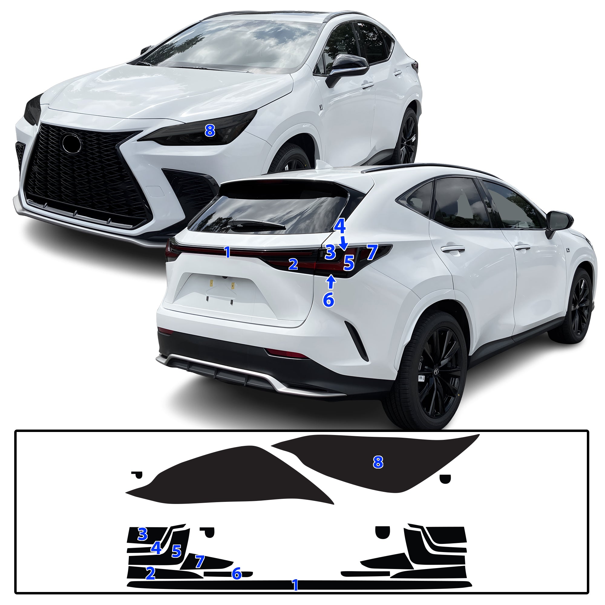 Lexus NX 2022–2026 Dark Smoke Headlight & Taillight Tint Kit