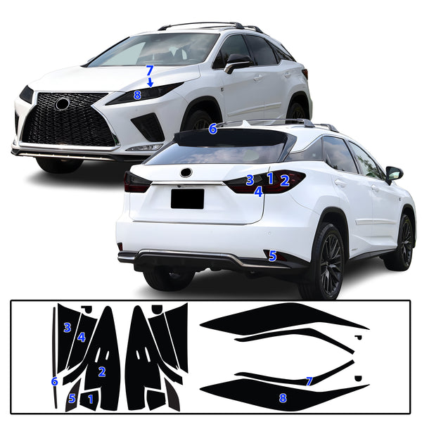 Full Headlight Taillight Precut Smoked PPF Tint Kit Film Overlay Fits Lexus RX 2016-2022