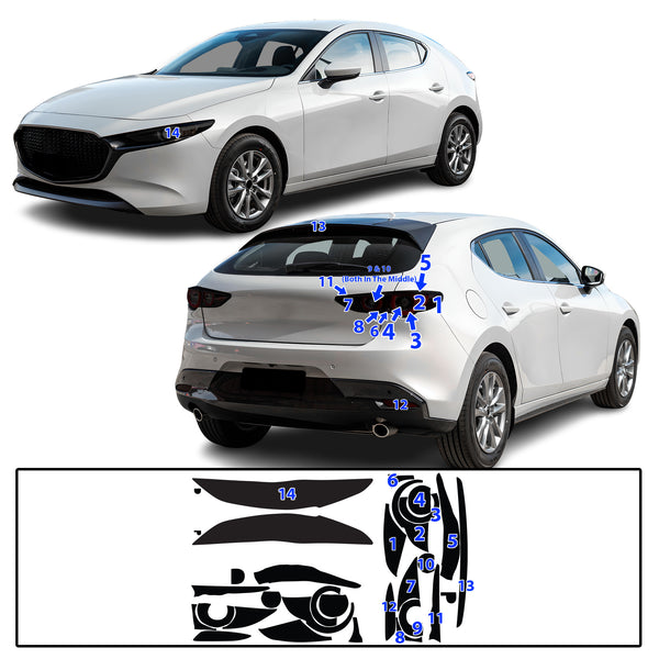 Full Headlight Taillight Precut Smoked PPF Tint Kit Film Overlay Fits Mazda 3 2019-2025