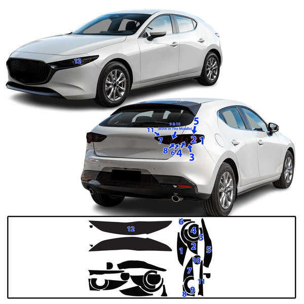 Full Headlight Taillight Precut Smoked PPF Tint Kit Film Overlay Fits Mazda 3 2019-2025
