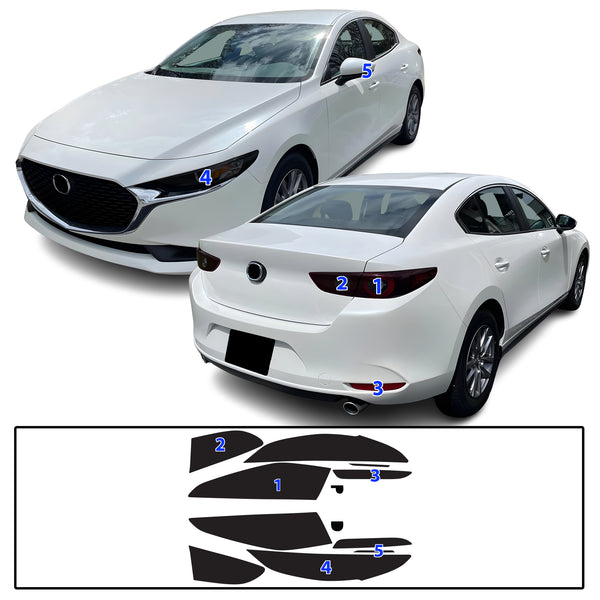 Full Headlight Taillight Precut Smoked PPF Tint Kit Film Overlay Fits Mazda 3 2019-2025
