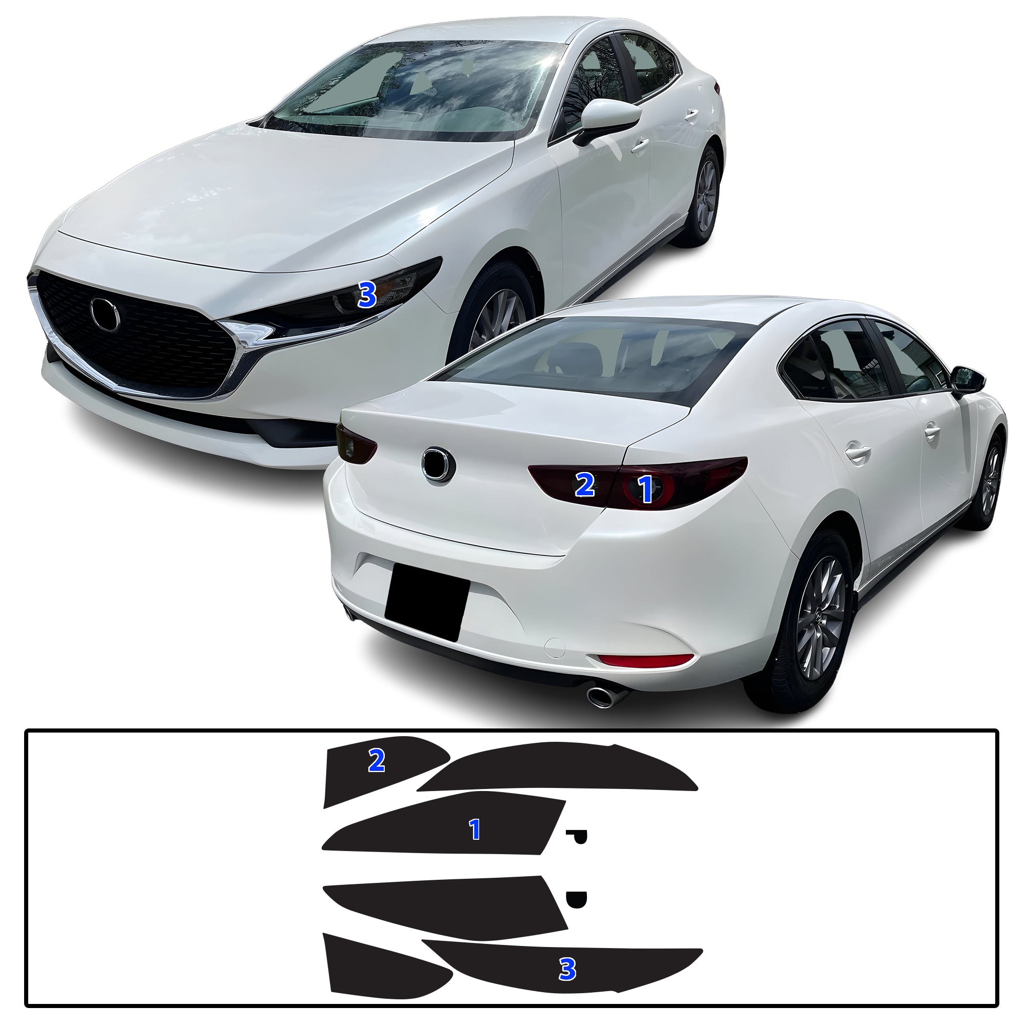 Mazda 3 2019–2026 Dark Smoke Headlight & Taillight Tint Kit – Precut Vinyl Lens Overlays
