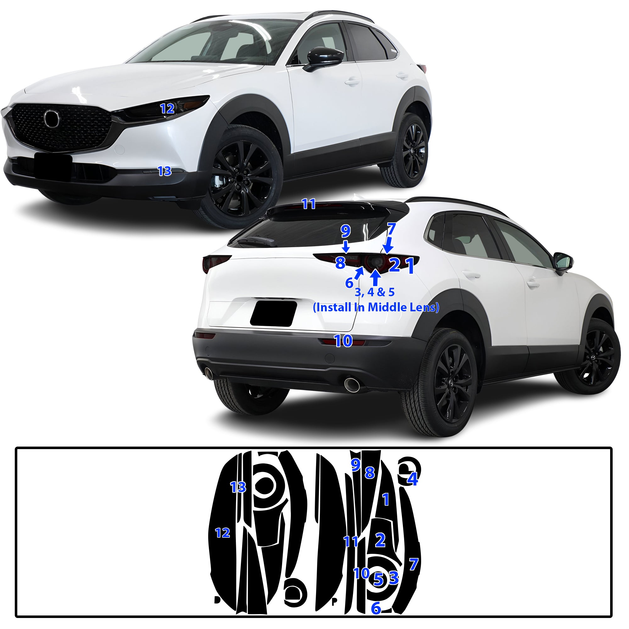 Mazda CX-30 2020–2026 Dark Smoke Headlight & Taillight Tint Kit – Precut Vinyl Lens Overlays