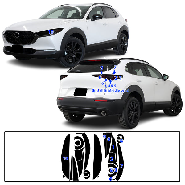 Full Headlight Taillight Precut Smoked PPF Tint Kit Film Overlay Fits Mazda Cx-30 2020-2025