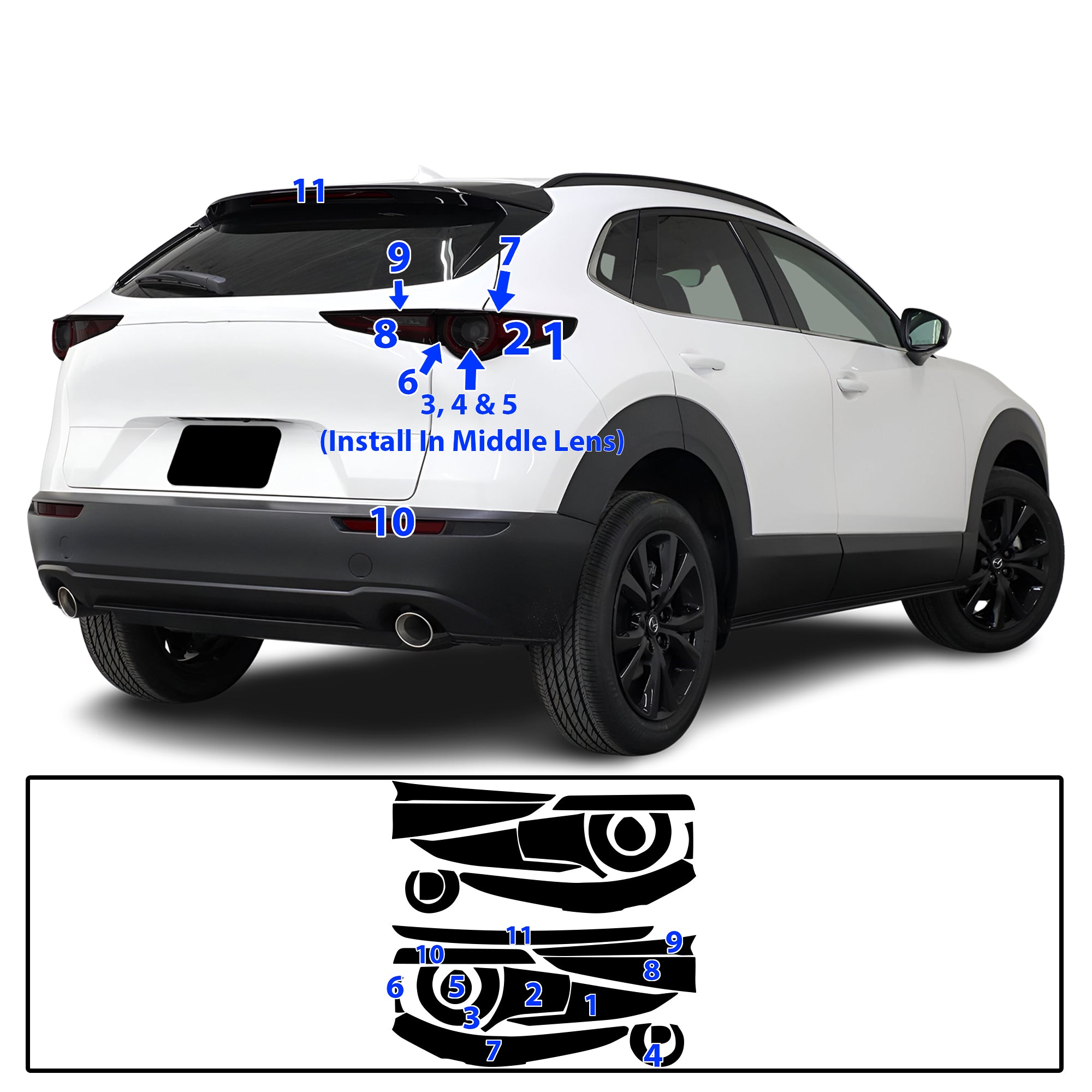 Mazda CX-30 2020–2026 Dark Smoke Headlight & Taillight Tint Kit – Precut Vinyl Lens Overlays