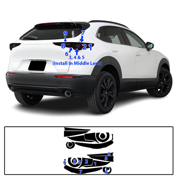 Full Headlight Taillight Precut Smoked PPF Tint Kit Film Overlay Fits Mazda Cx-30 2020-2025