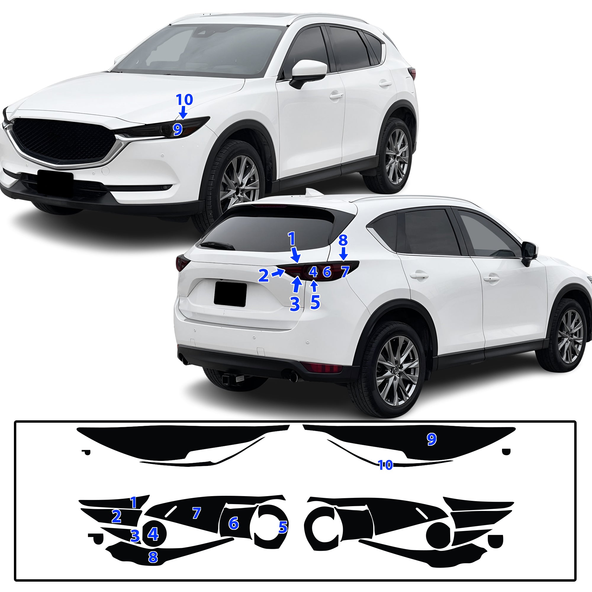Mazda CX-5 2017–2021 Dark Smoke Headlight & Taillight Tint Kit – Precut Vinyl Lens Overlays