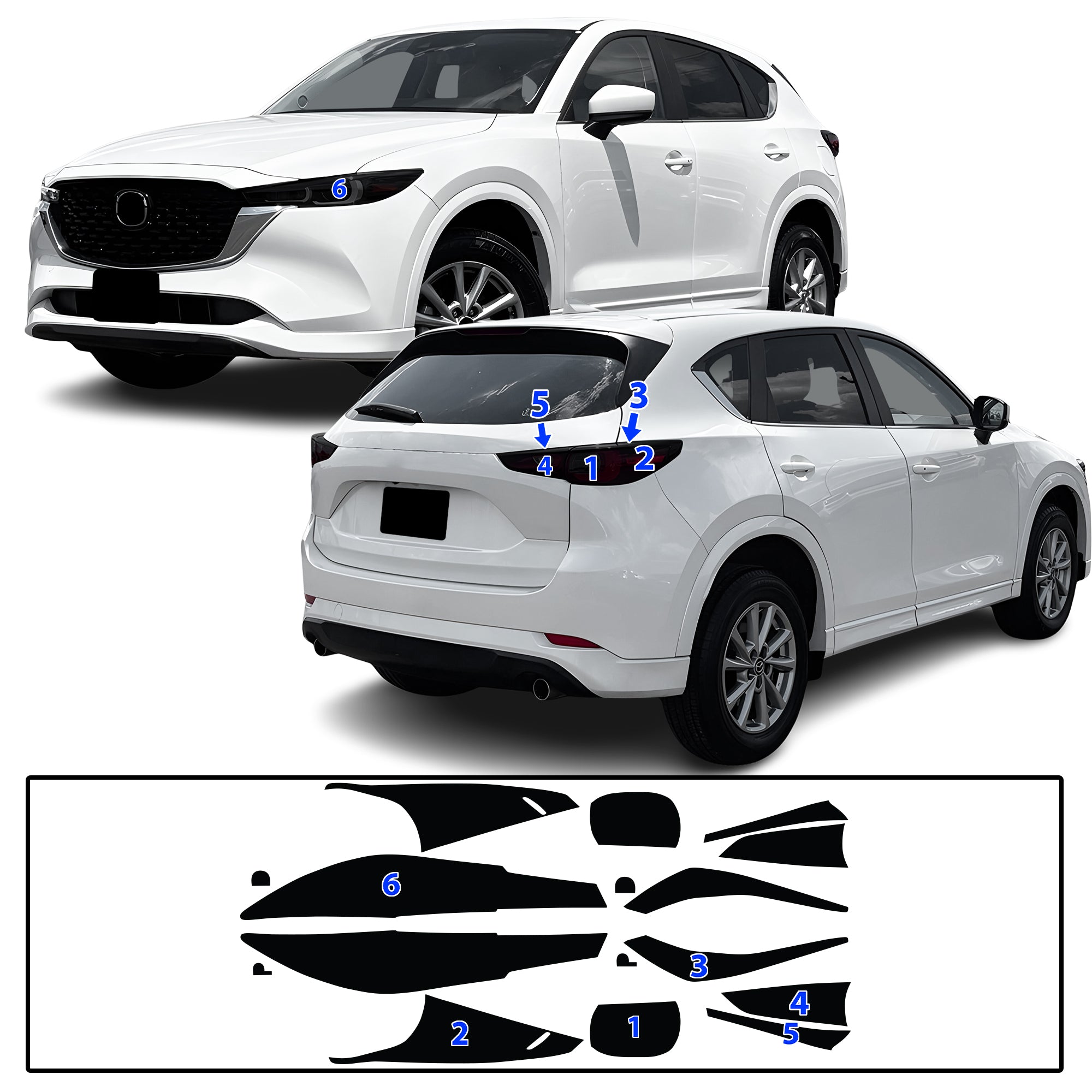 Mazda CX-5 2022–2025 Dark Smoke Headlight & Taillight Tint Kit – Precut Vinyl Lens Overlays