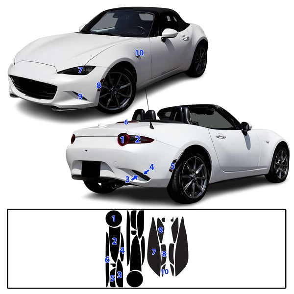Full Headlight Taillight Precut Smoked PPF Tint Kit Film Overlay Fits Mazda Miata 2016-2025