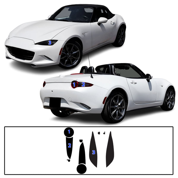 Full Headlight Taillight Precut Smoked PPF Tint Kit Film Overlay Fits Mazda Miata 2016-2025