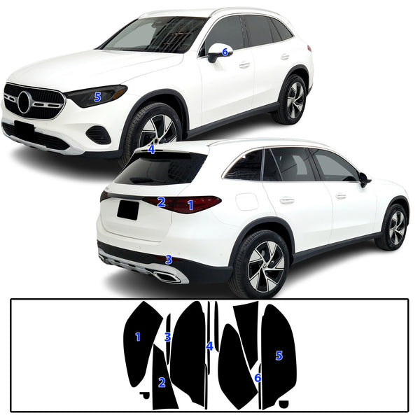 Full Headlight Taillight Precut Smoked PPF Tint Kit Film Overlay Fits Mercedes Benz GLC 2023-2025