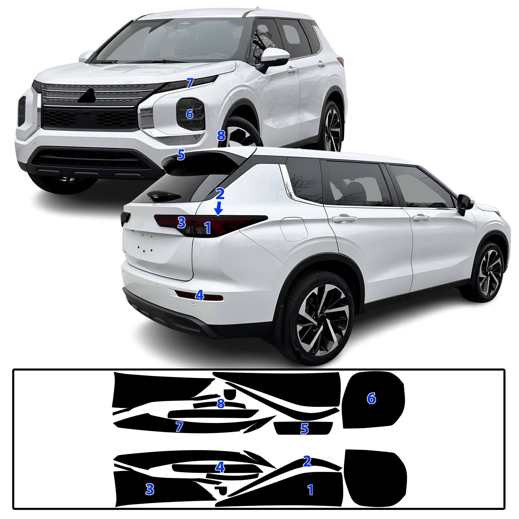 Mitsubishi Outlander 2022–2026 Dark Smoke Headlight & Taillight Tint Kit – Precut Vinyl Lens Overlays
