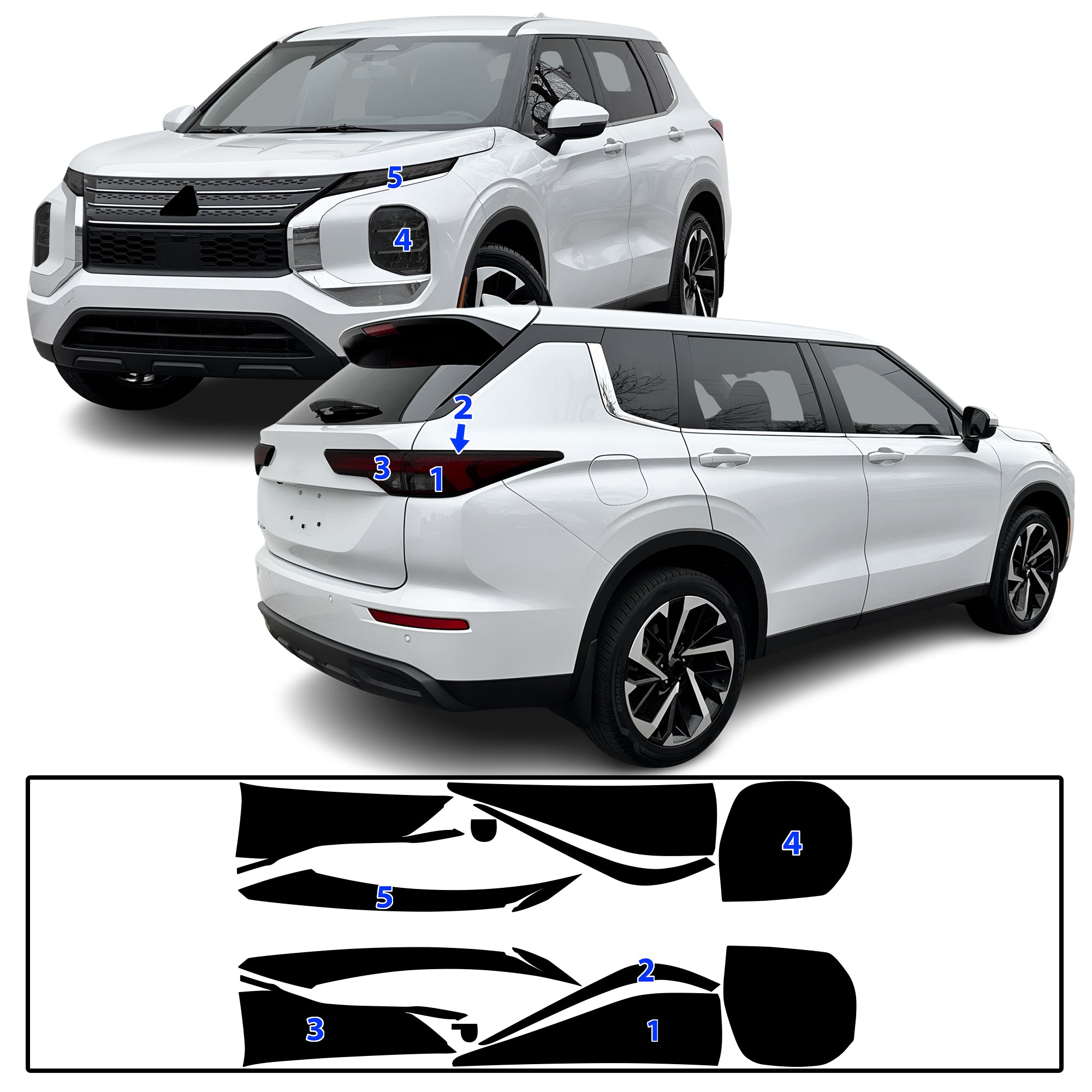 Mitsubishi Outlander 2022–2026 Dark Smoke Headlight & Taillight Tint Kit – Precut Vinyl Lens Overlays