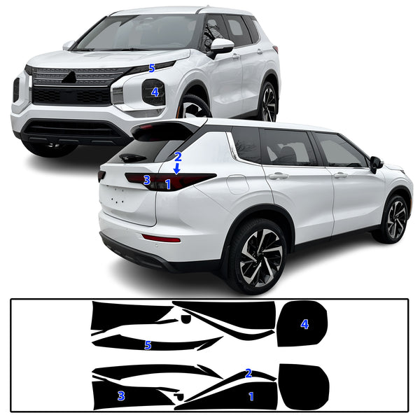 Full Headlight Taillight Precut Smoked PPF Tint Kit Film Overlay Fits Mitsubishi Outlander 2022-2025