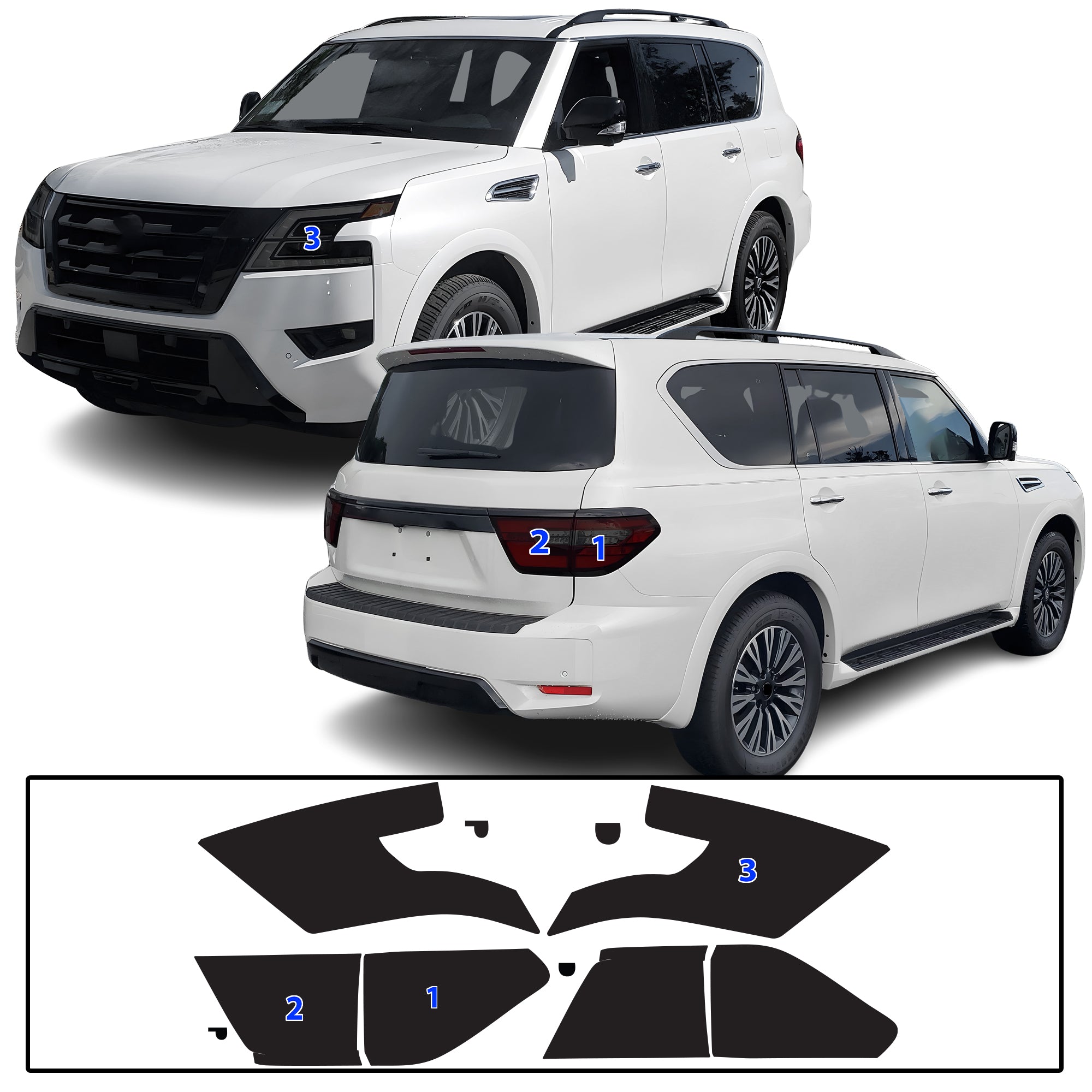 Nissan Armada 2021–2024 Dark Smoke Headlight & Taillight Tint Kit – Precut Vinyl Lens Overlays