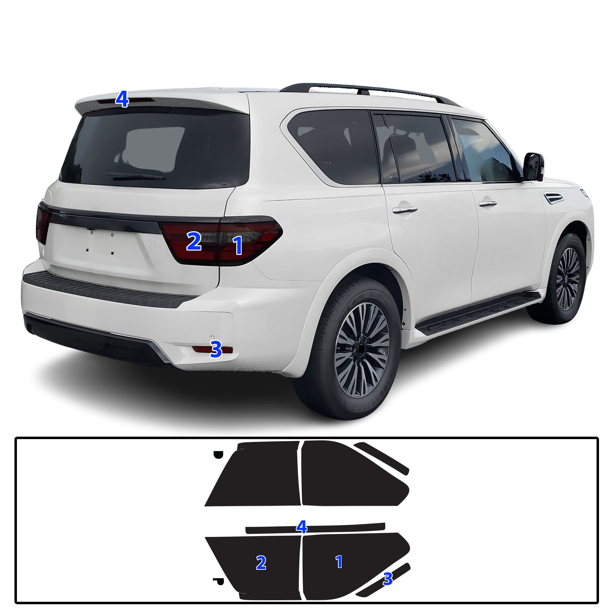 Nissan Armada 2021–2024 Dark Smoke Headlight & Taillight Tint Kit – Precut Vinyl Lens Overlays