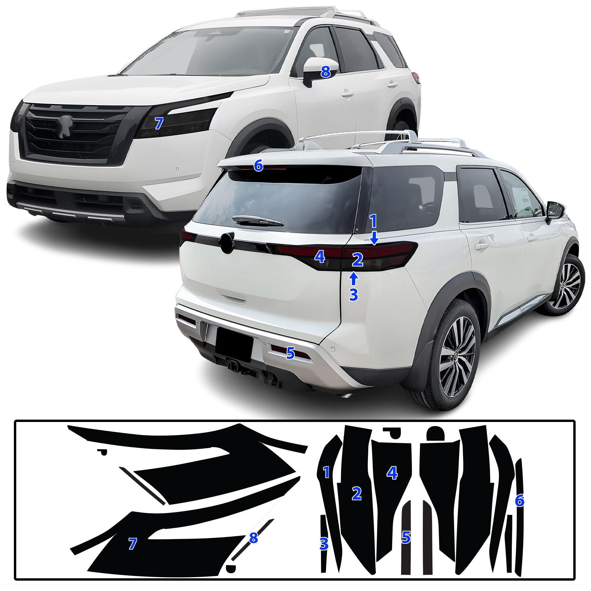 Nissan Pathfinder 2022–2026 Dark Smoke Headlight & Taillight Tint Kit – Precut Vinyl Lens Overlays