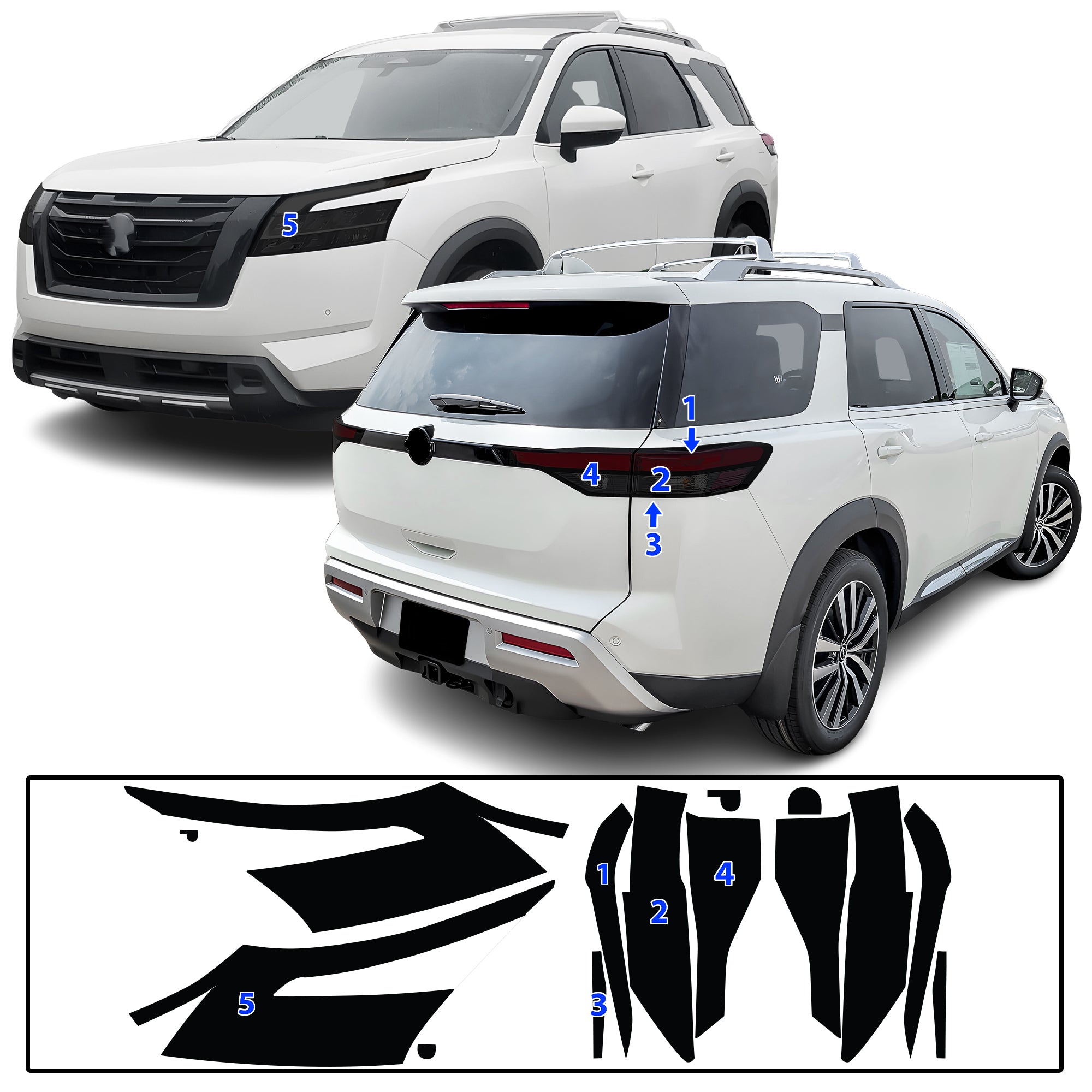 Nissan Pathfinder 2022–2026 Dark Smoke Headlight & Taillight Tint Kit – Precut Vinyl Lens Overlays