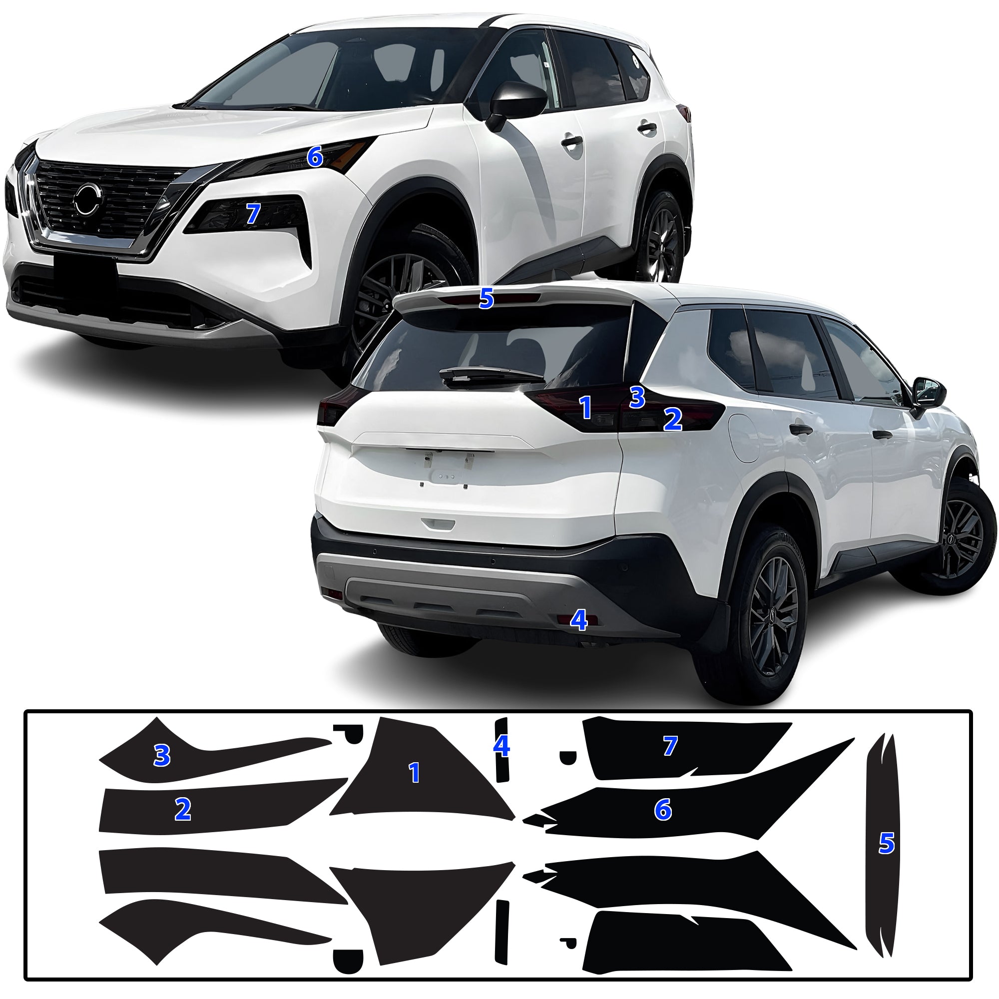 Nissan Rogue 2021–2025 Dark Smoke Headlight & Taillight Tint Kit – Precut Vinyl Lens Overlays