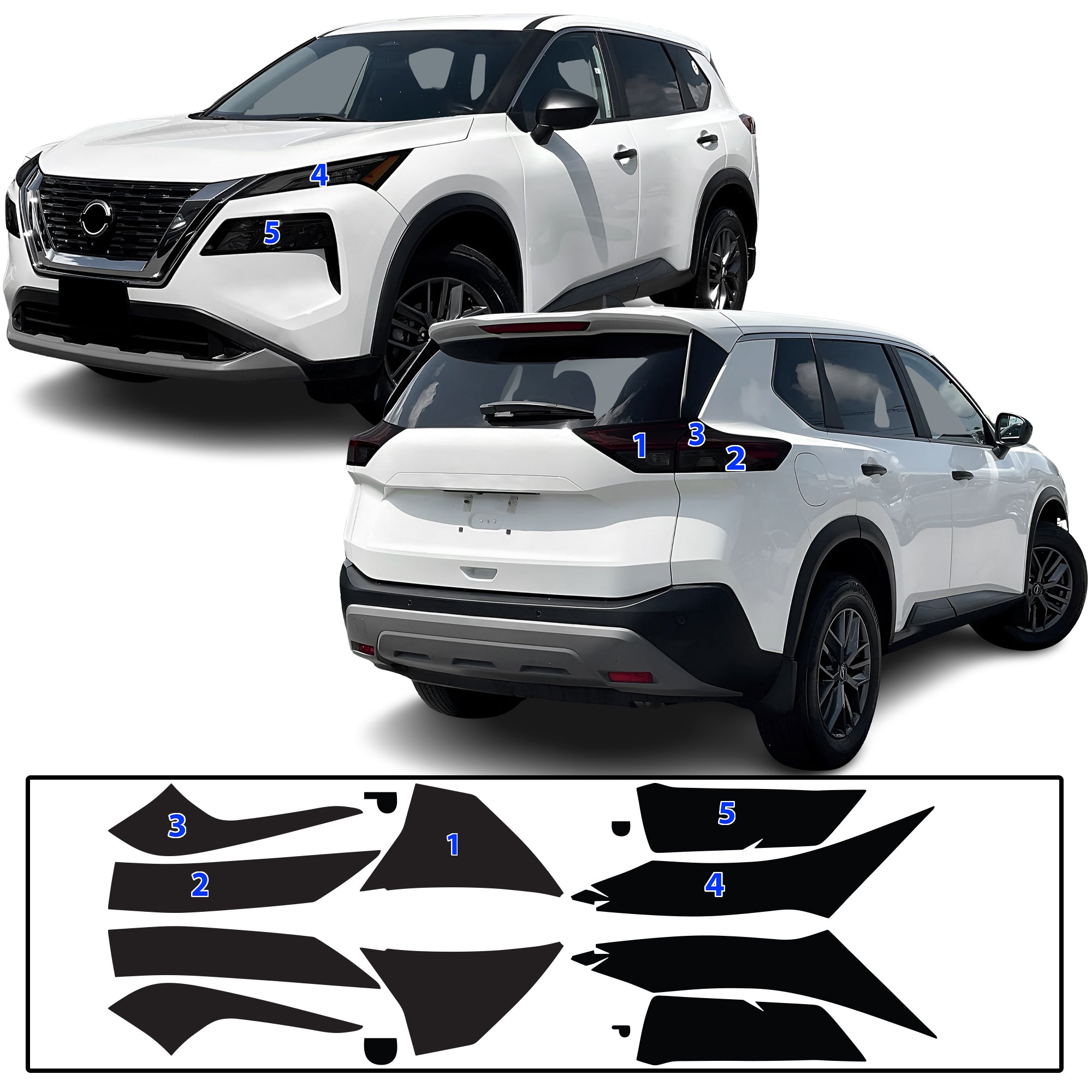 Nissan Rogue 2021–2025 Dark Smoke Headlight & Taillight Tint Kit – Precut Vinyl Lens Overlays