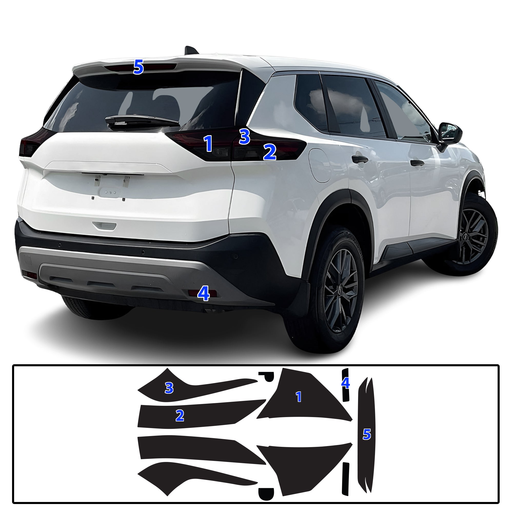 Nissan Rogue 2021–2025 Dark Smoke Headlight & Taillight Tint Kit – Precut Vinyl Lens Overlays