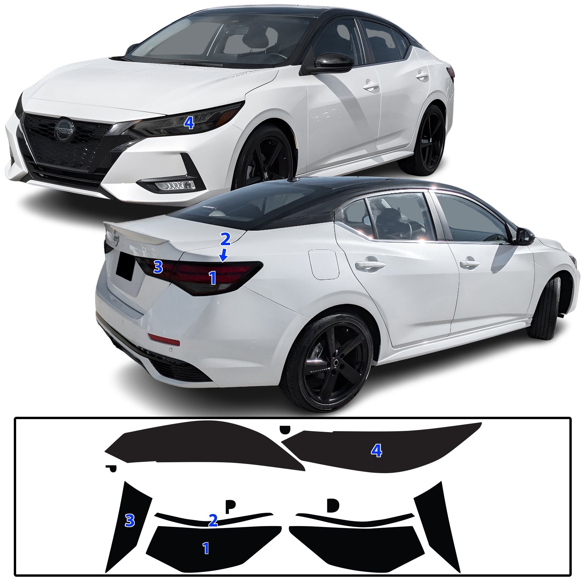 Nissan Sentra 2020–2025 Dark Smoke Headlight & Taillight Tint Kit – Precut Vinyl Lens Overlays