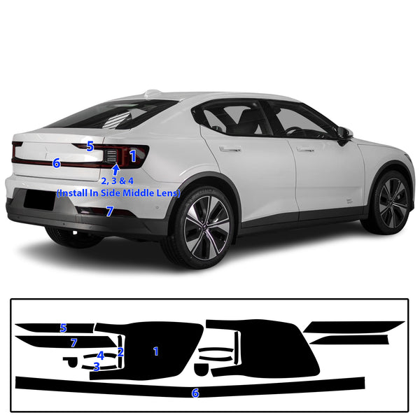 Full Headlight Taillight Precut Smoked PPF Tint Kit Overlay Film Fits Polestar 2 2020-2025