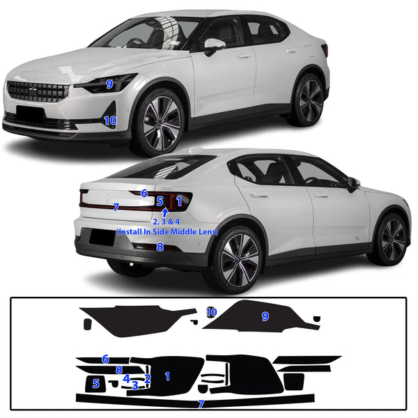 Full Headlight Taillight Precut Smoked PPF Tint Kit Overlay Film Fits Polestar 2 2020-2025