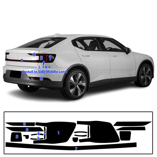Full Headlight Taillight Precut Smoked PPF Tint Kit Overlay Film Fits Polestar 2 2020-2025