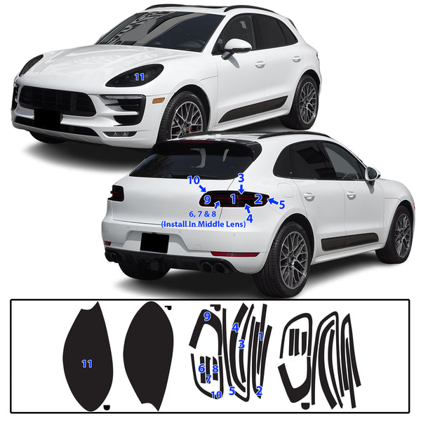 Full Headlight Taillight Precut Smoked PPF Tint Kit Film Overlay Fits Porsche Macan 2015-2018