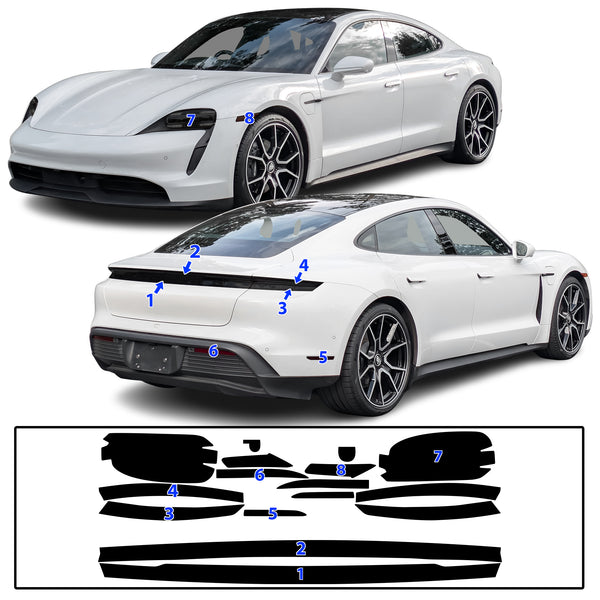 Full Headlight Taillight Precut Smoked PPF Tint Kit Film Overlay Fits Porsche Taycan 2020-2025