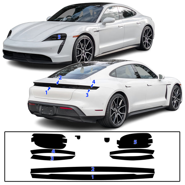 Full Headlight Taillight Precut Smoked PPF Tint Kit Film Overlay Fits Porsche Taycan 2020-2025