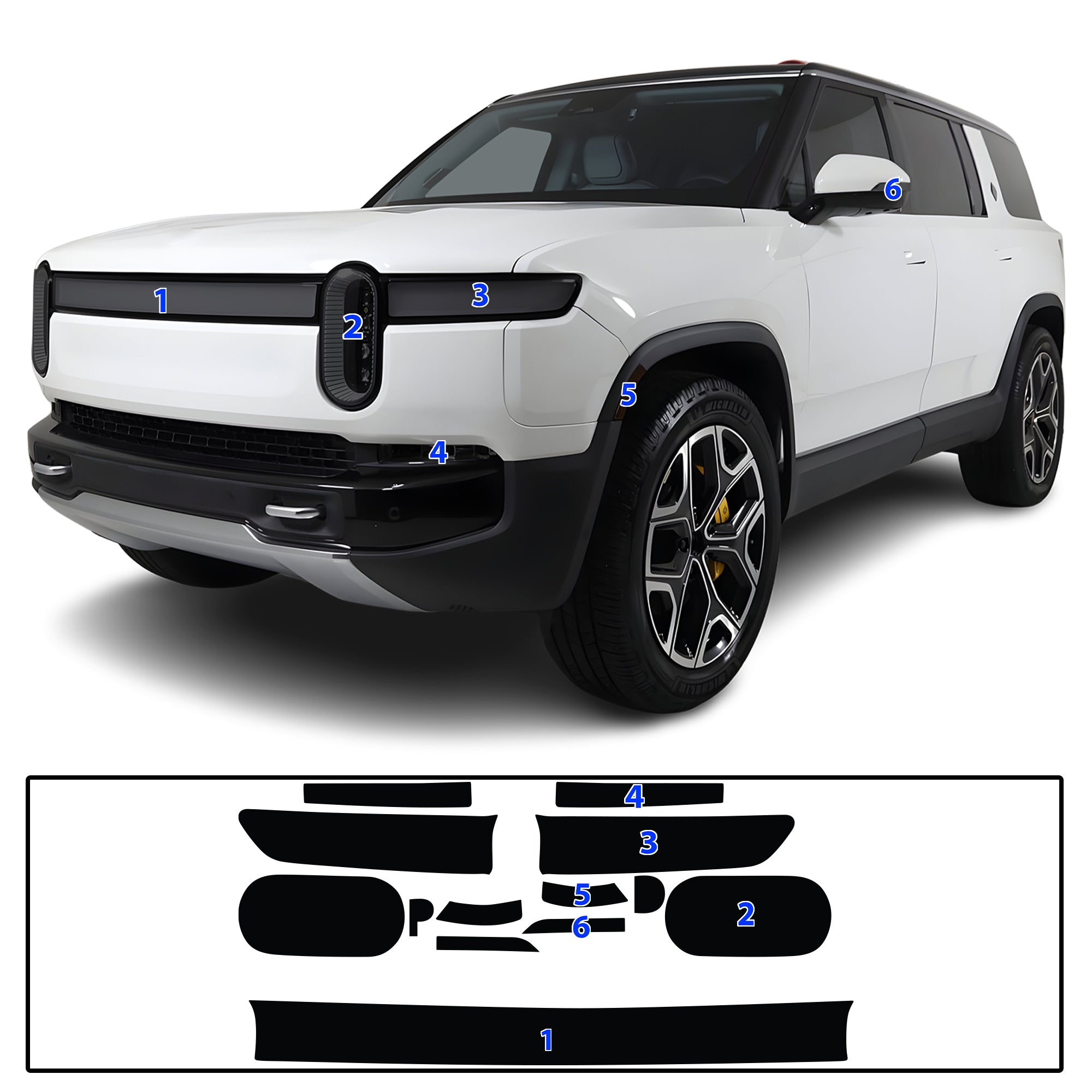 Rivian R1S 2022–2026 Dark Smoke Headlight & Taillight Tint Kit – Precut Vinyl Lens Overlays