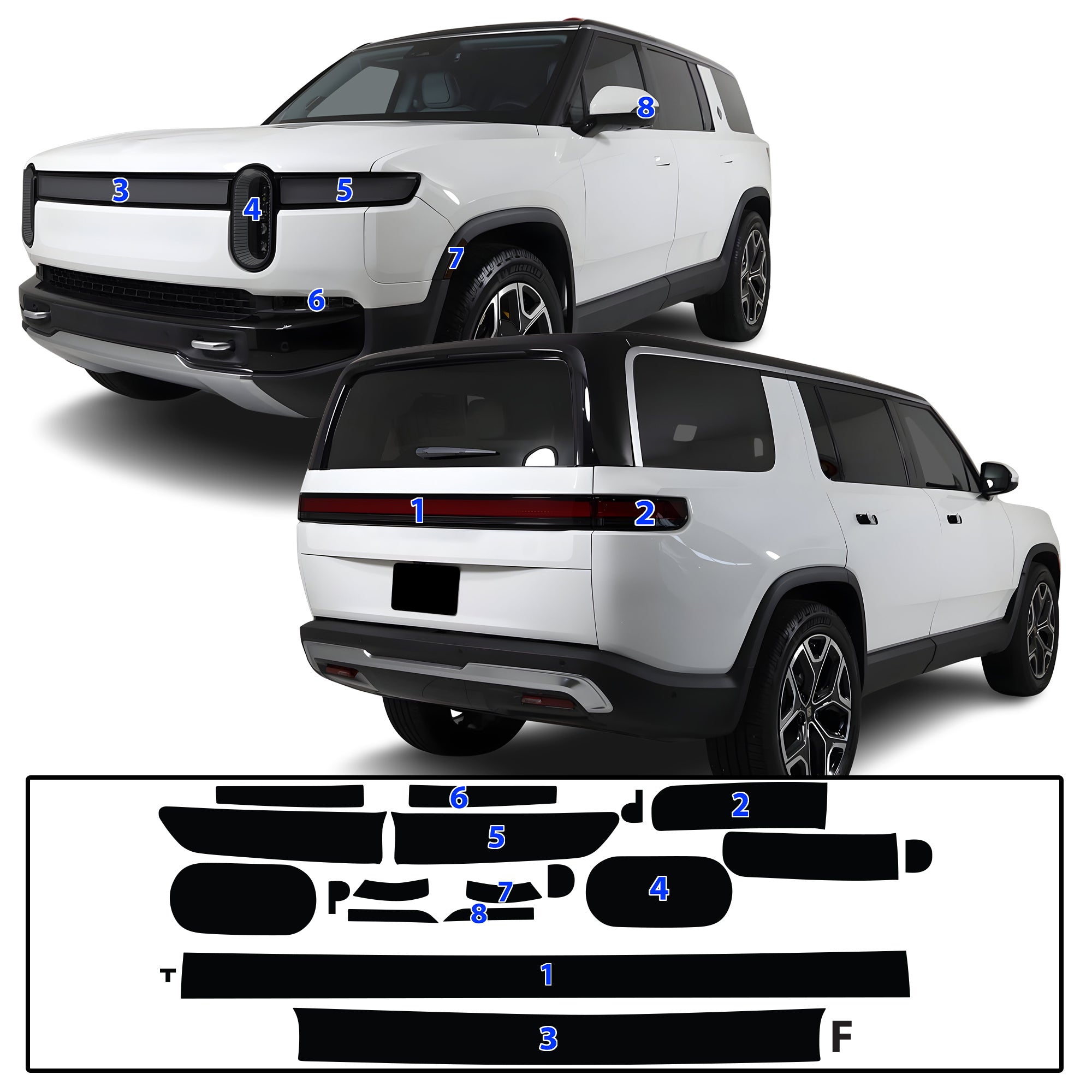 Rivian R1S 2022–2026 Dark Smoke Headlight & Taillight Tint Kit – Precut Vinyl Lens Overlays