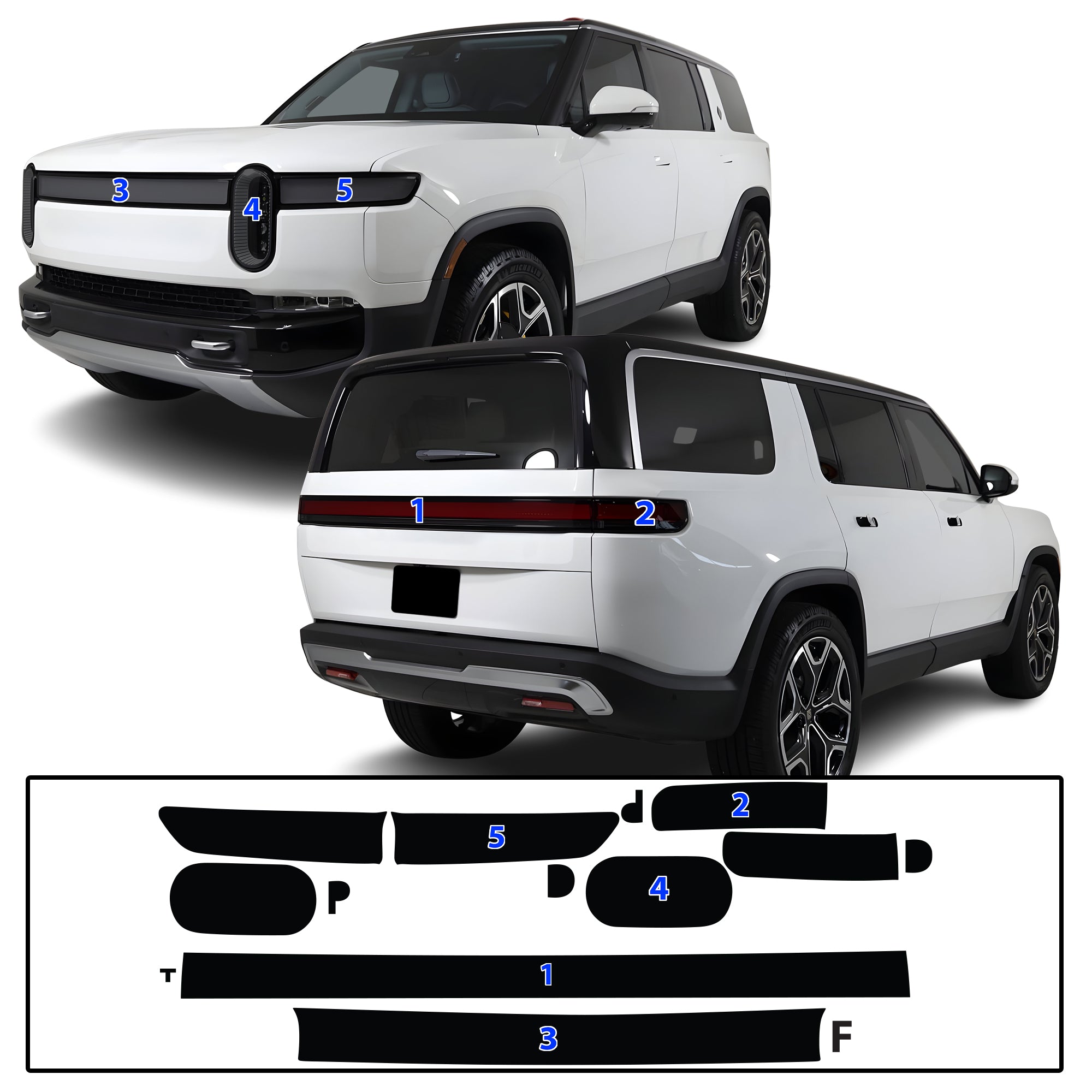 Rivian R1S 2022–2026 Dark Smoke Headlight & Taillight Tint Kit – Precut Vinyl Lens Overlays