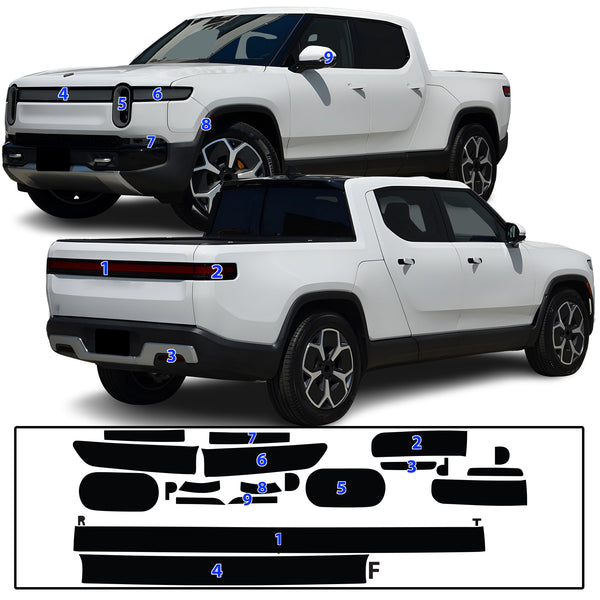 Full Headlight Taillight Precut Smoked PPF Tint Kit Film Overlay Fits Rivian R1T R1S
