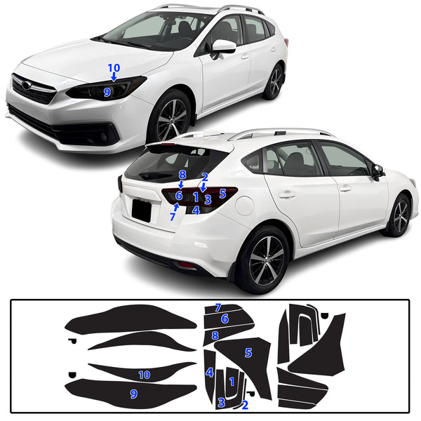 Full Headlight Taillight Precut Smoked PPF Tint Kit Film Overlay Fits Subaru Impreza 2017-2023