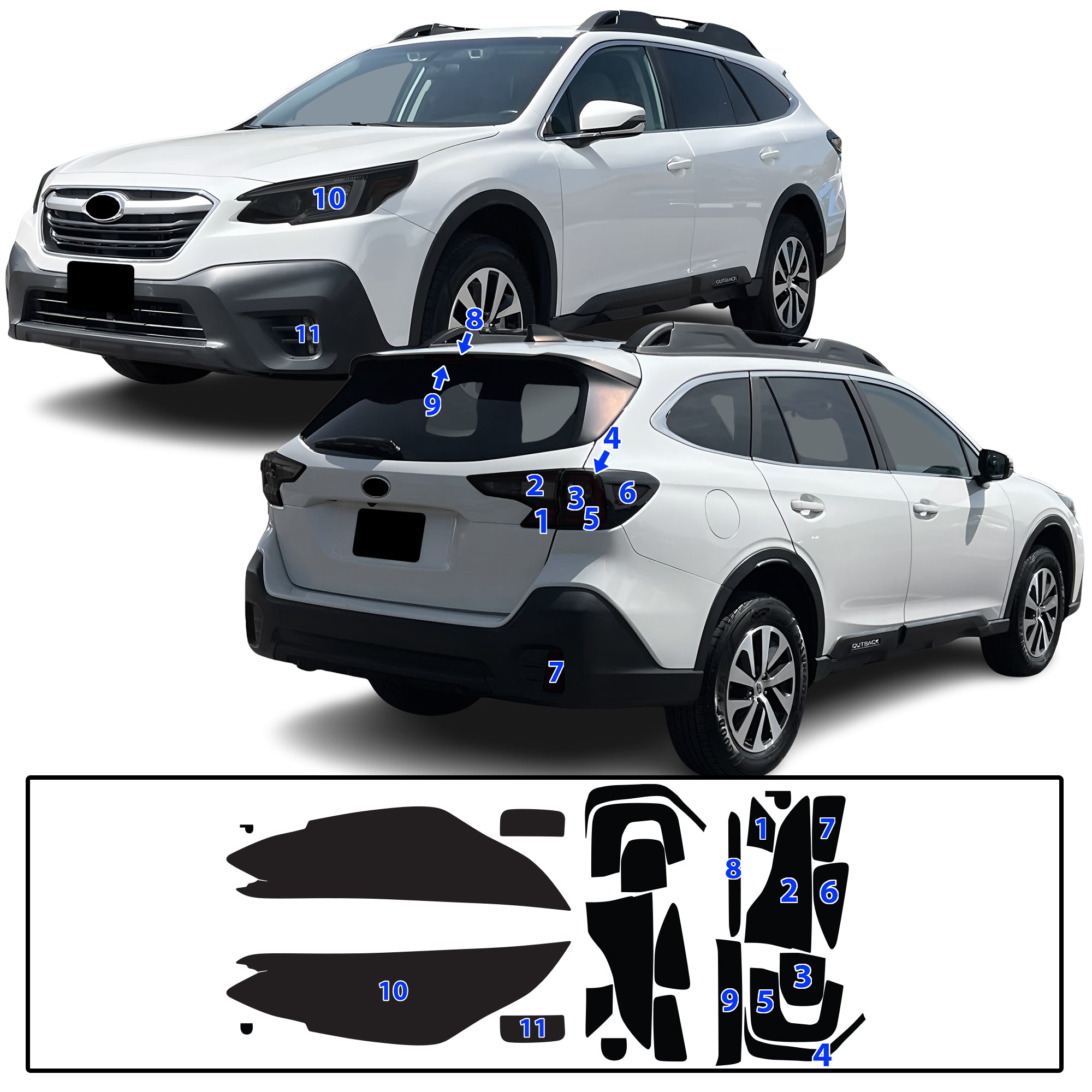 Subaru Outback 2020–2025 Dark Smoke Headlight & Taillight Tint Kit – Precut Vinyl Lens Overlays