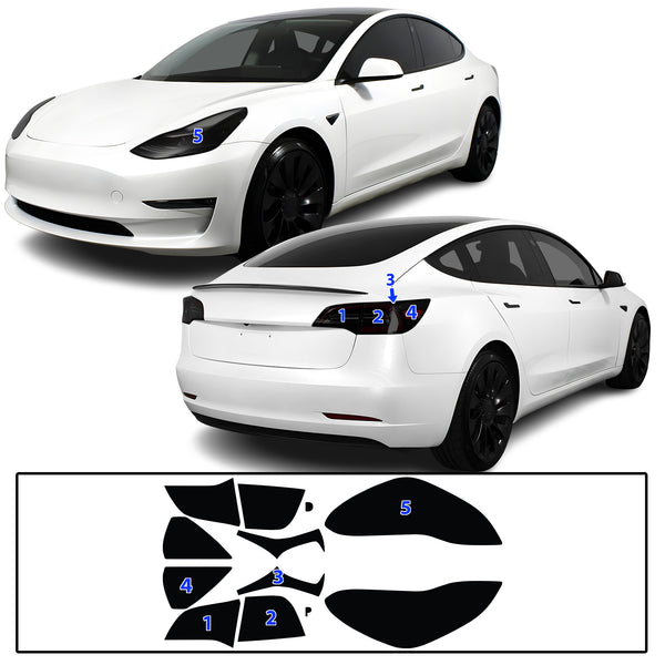 Head Tail Light Markers Reflectors Precut Smoke Tint Overlay Fits Tesla Model 3 2017-2023