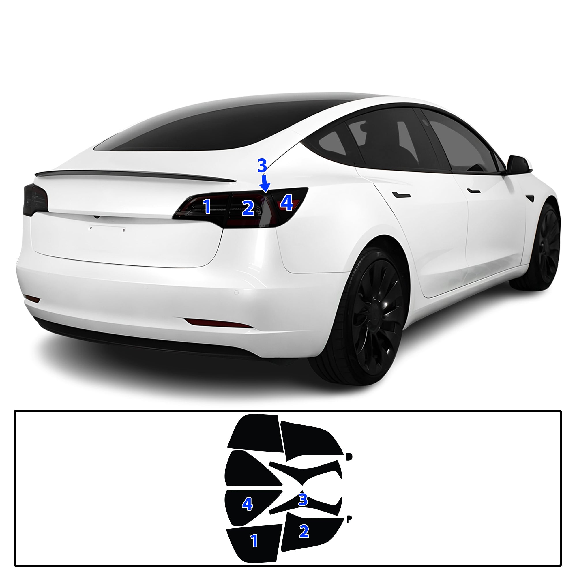 Tesla Model 3 2017–2023 Dark Smoke Headlight & Taillight Tint Kit – Precut Vinyl Lens Overlays