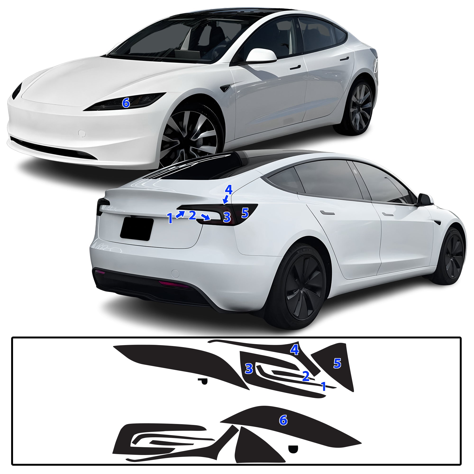 Tesla Model 3 2024–2026 Dark Smoke Headlight & Taillight Tint Kit – Precut Vinyl Lens Overlays
