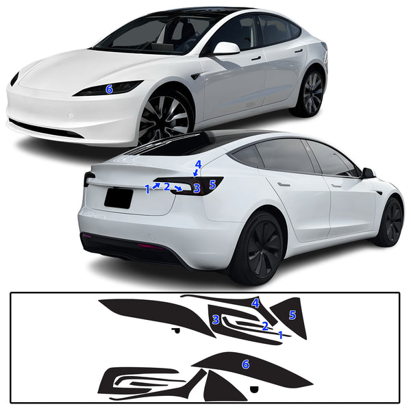 Full Headlight Taillight Precut Smoked PPF Tint Kit Film Overlay Fits Tesla Model 3 2024-2025