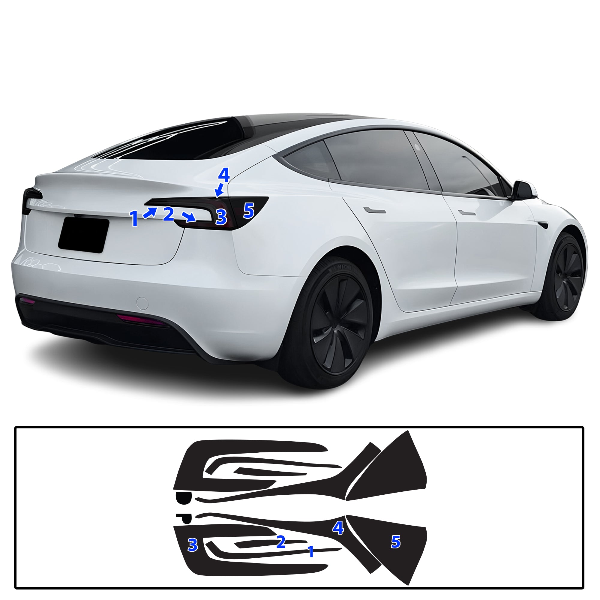 Tesla Model 3 2024–2026 Dark Smoke Headlight & Taillight Tint Kit – Precut Vinyl Lens Overlays